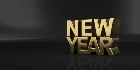 New Year gold text on black background. 3D rendering illustration.の写真素材