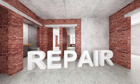 3d rendering of the interior of a room with a red brick wall.の写真素材