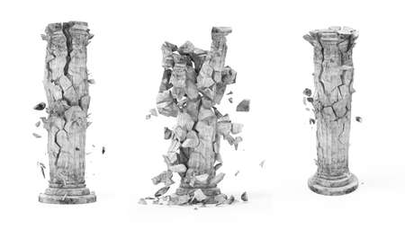 Set of Broken Classic Ancient Column isolated on white background
