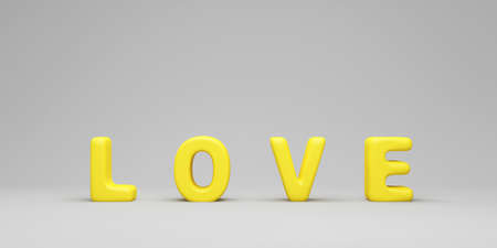 yellow love word on white background. 3d rendering, 3d illustration.の写真素材