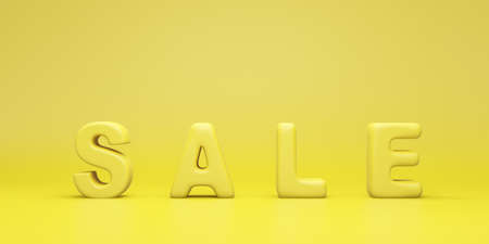 3d render of sale word on yellow background. 3d illustrationの写真素材