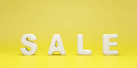 White sale text on yellow background. 3d render. Sale conceptの写真素材