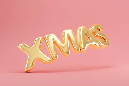 3d render of gold Xmas text on pink background. 3d illustration.の写真素材