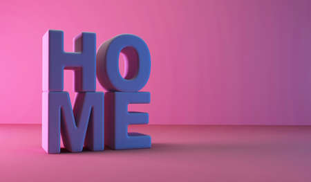 3D Render of HOME text on pink background.の写真素材