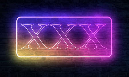 Neon Symbol of Adult Shop, Sex Shop or Strip Club with illumination on brick wall. 3D Renderingの写真素材