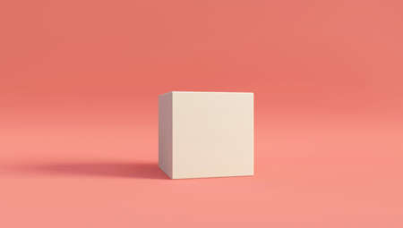 3d rendering of white cube on pink background. Minimal concept.の写真素材