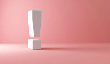 White exclamation mark on a pink background. 3d rendering.の写真素材