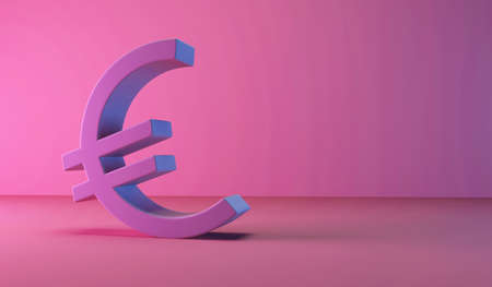 Euro sign on a pink background. 3d rendering, 3d illustration.の写真素材