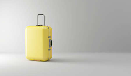 3D rendering of a yellow suitcase isolated on a white background.の写真素材