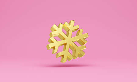 3d render gold snowflake on pink background. Minimal winter concept.の写真素材