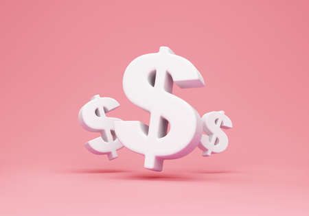 Dollar sign and dollar symbols on pink background. 3d renderの写真素材