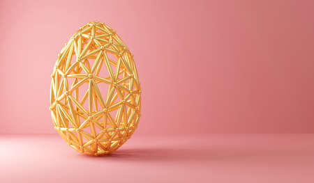 3d render golden egg on pink background. Happy Easter concept.の写真素材
