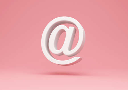 3d render of white paper email symbol on pink background with soft shadow.の写真素材