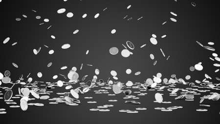 Falling coins, falling money, flying gold coins, golden rain. Jackpot or success concept. 3D illustrationの写真素材