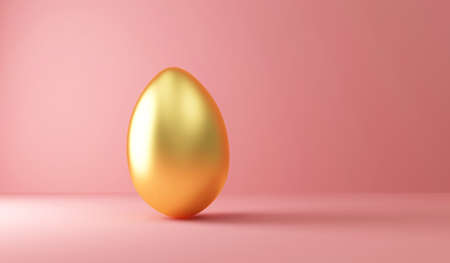 3d render of golden egg on pink background. Happy Easter concept.の写真素材