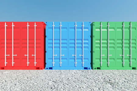 3d rendering of colorful cargo container with blue sky on background.の写真素材