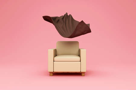 3d render of armchair with blanket isolated on pink background.の写真素材