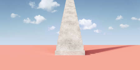 3d rendering of white marble pedestal on pink ground with sky backgroundの写真素材