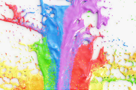 Colorful paint splashes isolated on white background. Abstract background.の写真素材