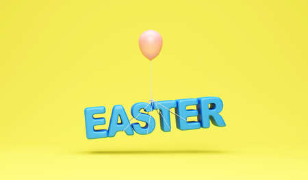 3D Render of EASTER text and balloon on yellow backgroundの写真素材