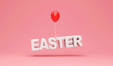 3d render of the word Easter with red balloon on pink backgroundの写真素材