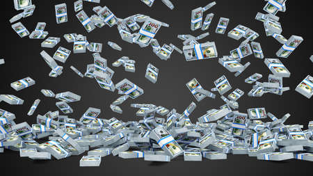 3d rendering of euro banknotes falling in the air on a gray backgroundの写真素材