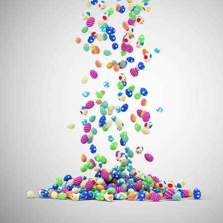 Colorful easter eggs floating in the air. 3D renderingの写真素材