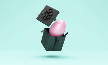 3d render of pink egg in gift box. Minimal concept.の写真素材