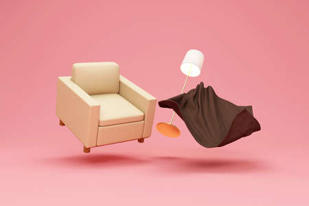3d render of modern armchair and lamp on pink background.の写真素材