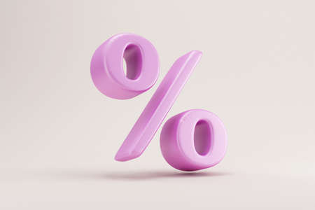 3d render pink percent sign on white background. Minimal concept.の写真素材