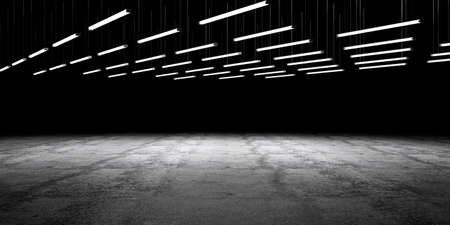 3d render, abstract background, empty interior with white lights.の写真素材
