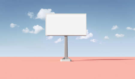 Blank billboard on the pink floor with blue sky. 3d renderingの写真素材