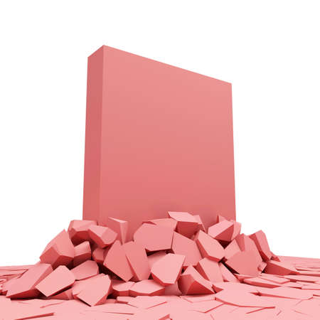 3d rendering of a pink box in a pile of broken piecesの写真素材