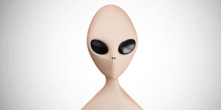alien with black eyes on white background. 3d rendering, 3d illustration.の写真素材