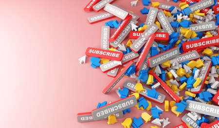 3D rendering of a lot of blue and red signs.の写真素材