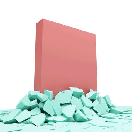 3d rendering of a red cube in a pile of blue debrisの写真素材