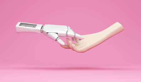3d render of robot hand isolated on pink background. This is a 3d render illustration.の写真素材