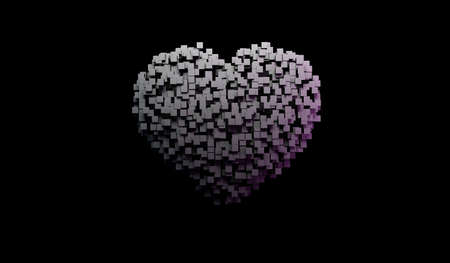 3D illustration of a heart made out of cubes on a black backgroundの写真素材