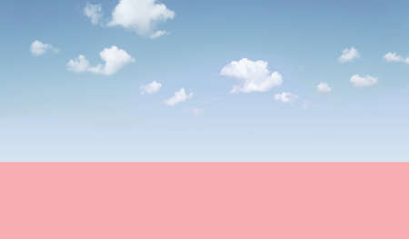 Pink and blue sky background with white clouds. 3d rendering.の写真素材