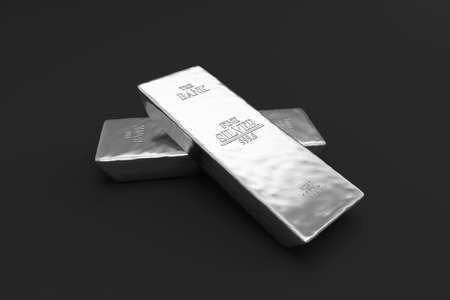 Stack of Silver Bars on black backgroundの写真素材