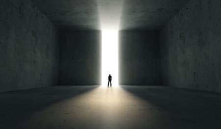 Front view of Person go to the opened doors with lights