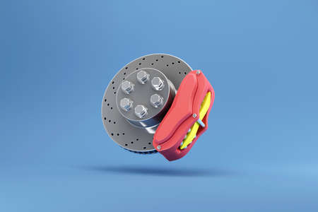 Car Brake Disk on blue studio backgroundの写真素材