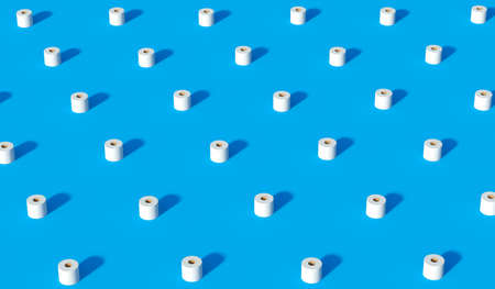 Abstract Background of White Toilet Paper on blue floor with long shadows, 3D Renderingの写真素材