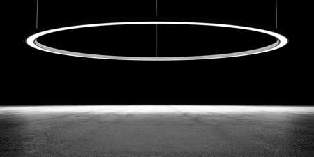Concrete floor background with Round Led Lamp Illuminated and Empty Space. 3D Renderingの写真素材