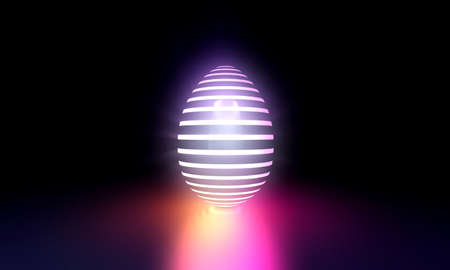 Happy Easter Concept. Illumination Neon Easter Egg Symbol on black background. 3D Renderingの写真素材