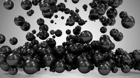Heap of Black Balls Falling on gradient background. 3D Renderingの写真素材