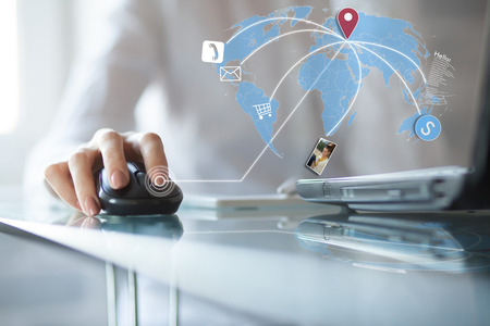 Concept of using wireless technology, online buying, receive and download photo and email, video callの写真素材