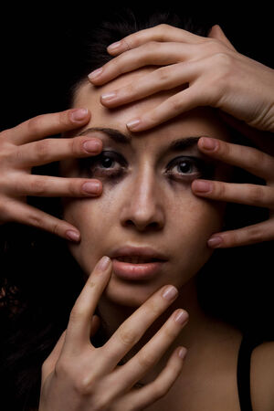 Emotional closeup woman portraitの写真素材