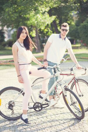 Young couple have bike ridingの写真素材