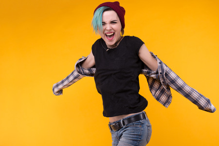 Jumping emotional bright personの写真素材